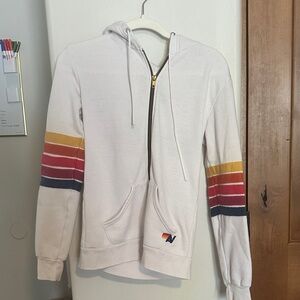 aviator nation White Hoodie with Multicolor Stripe